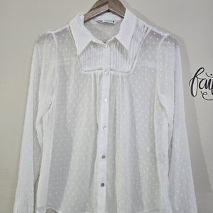 Zara White Sheer Swiss Dot Blouse